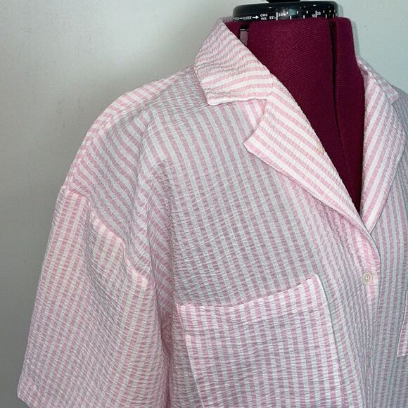 TopShop Seersucker PJ Shirt Pink Lightweight M Seersucker Short Sleeves Tees - Picture 5 of 11